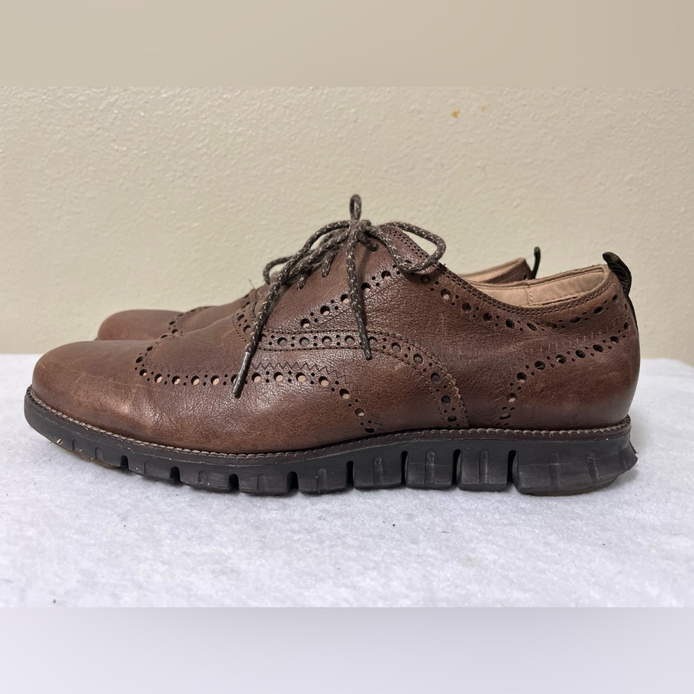 Cole Hann ZEROGRAND REMASTERED WINGTIP OXFORDS MEN's SHOES Brown Leather Sz 10.5